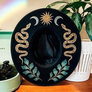 Luna Bloom Wide Brim Hat Handpainted